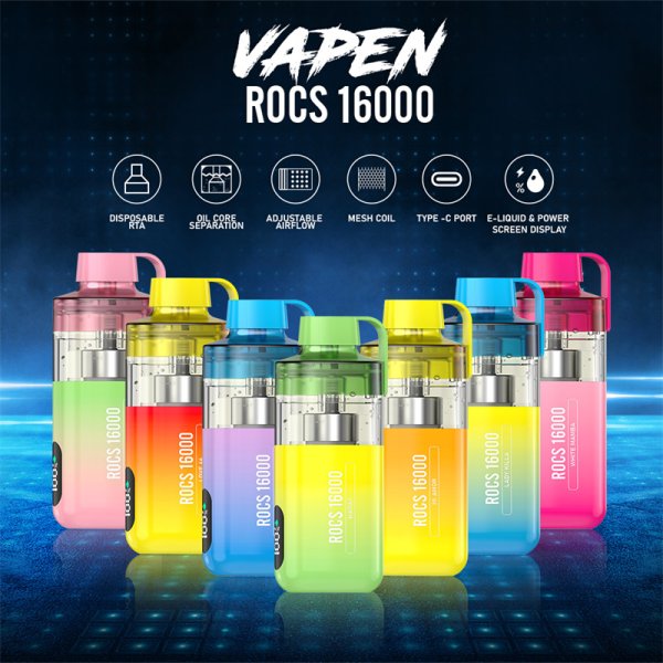 Local Warehouse VAPEN ROCS 16000 Puff Refillable OCS Disposable Vape RGB Light Electronic Cigarette Wholesale