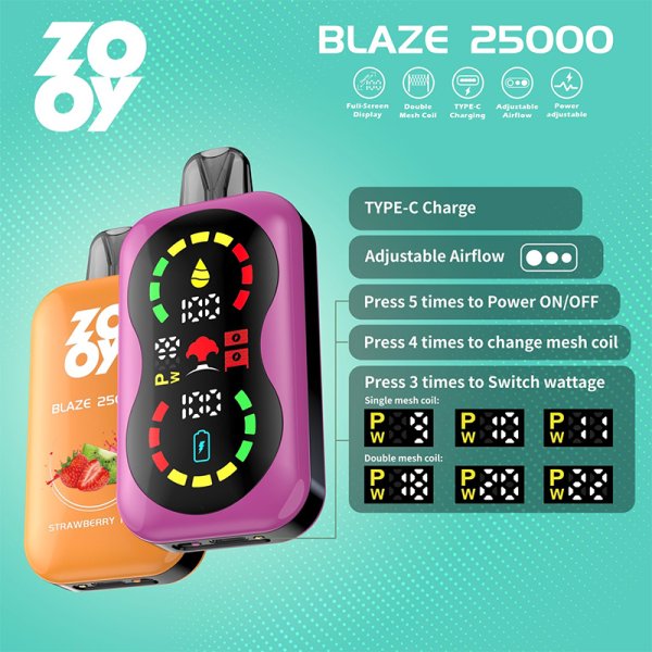 Zooy Blaze 25k Puff 25000 Pod Bar Digital Box Disposable Vape