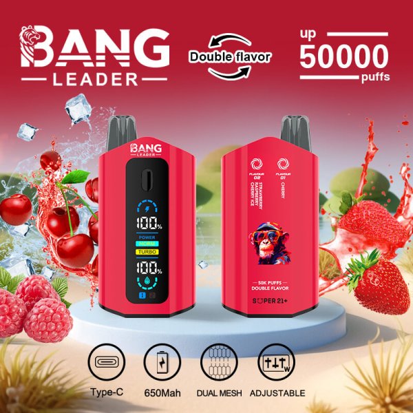 BANG LEDER 50K puffs dual flavors vape cherry strawberry raspberry cherry ice