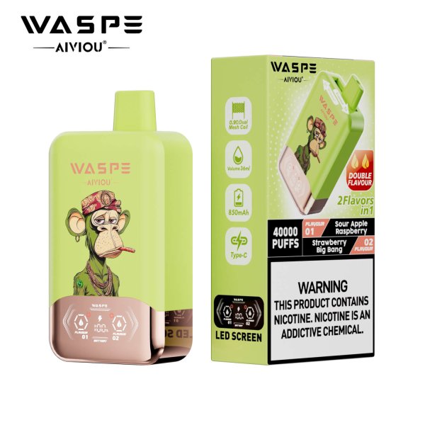 VASPE 40K puff dual flavors disposable vape sourapple raspberry & strawberry big bang