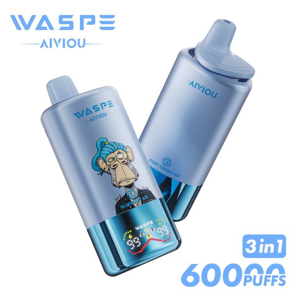 WASPE 60k puff 3 in 1 Triple flavors disposable vape blueberry ice & fizzy cherry ice & black dragon ice