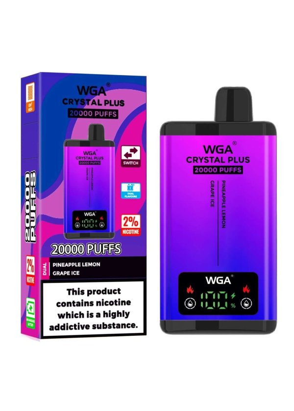 WGA CRYSTAL PLUS 20K puff dual flavors disposable vape jolly ranger & brain licker pineapple lemon & grape ice