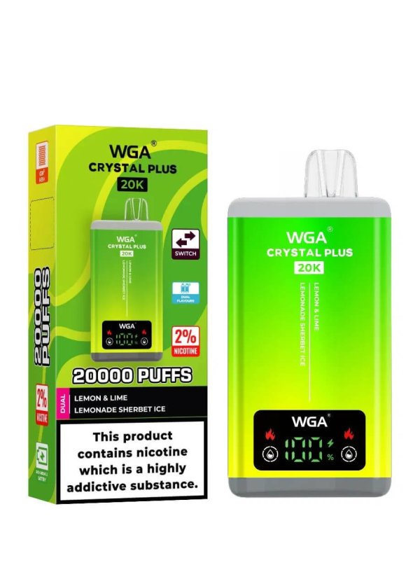 WGA CRYSTAL PLUS 20K puff dual flavors disposable vape lemon lime & lemonade sherbet ice