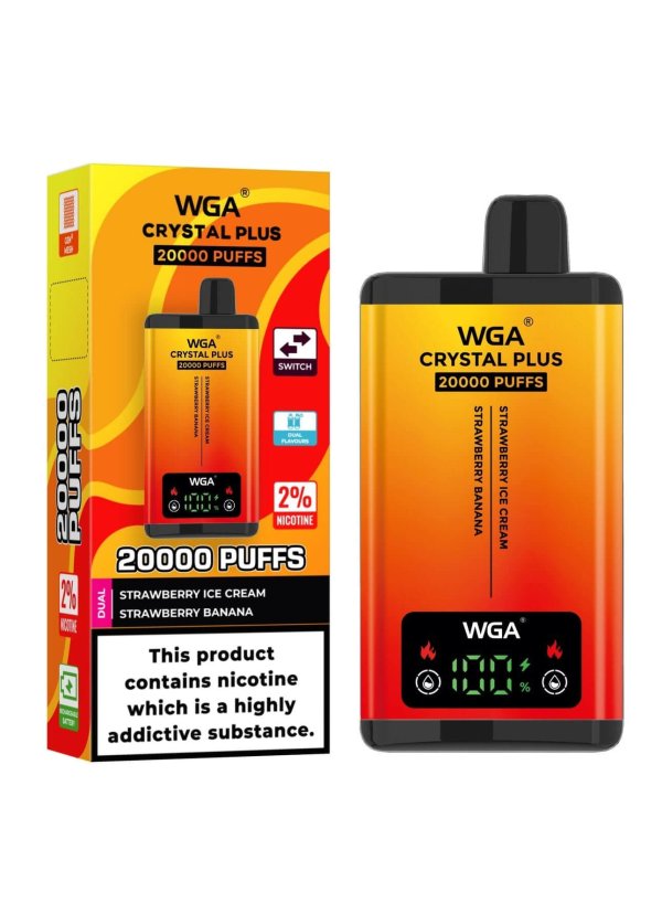 WGA CRYSTAL PLUS 20K puff dual flavors disposable vape strawberry ice cream & strawberry banana